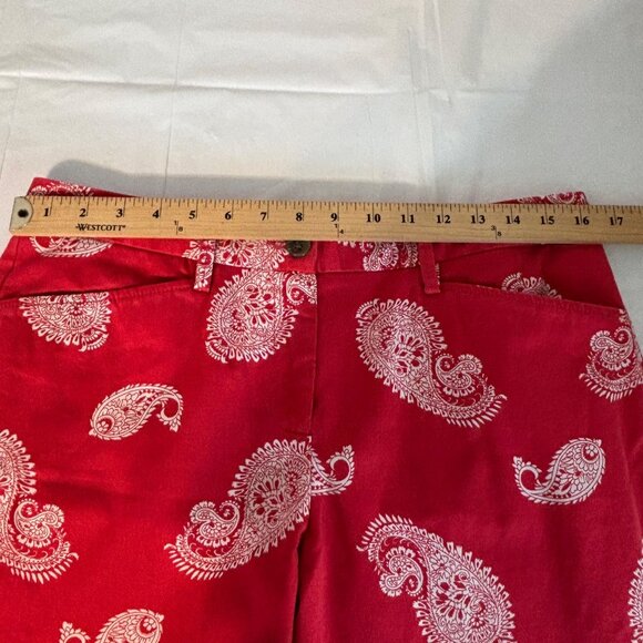Lands End Women's 8P Red Paisley Mid Rise Straight Leg Pants Cotton Spandex - Picture 7 of 9